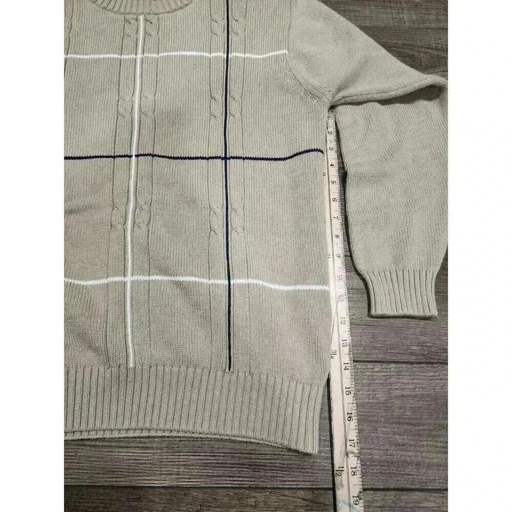 VTG Haggar Cotton Knit Pullover Sweater Mens Size XL Beige Navy Blue White - Picture 7 of 7
